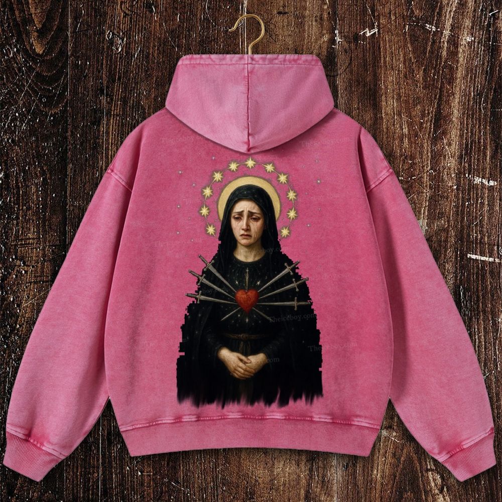 Sorrowful Virgin Mary Christian Washed Hoodie