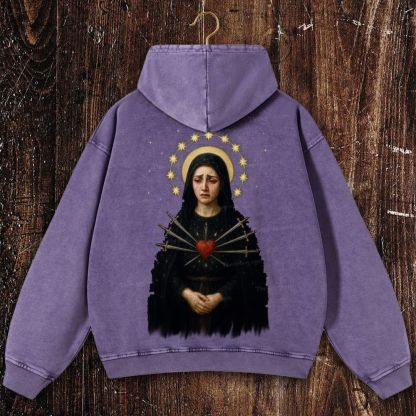 Sorrowful Virgin Mary Christian Washed Hoodie