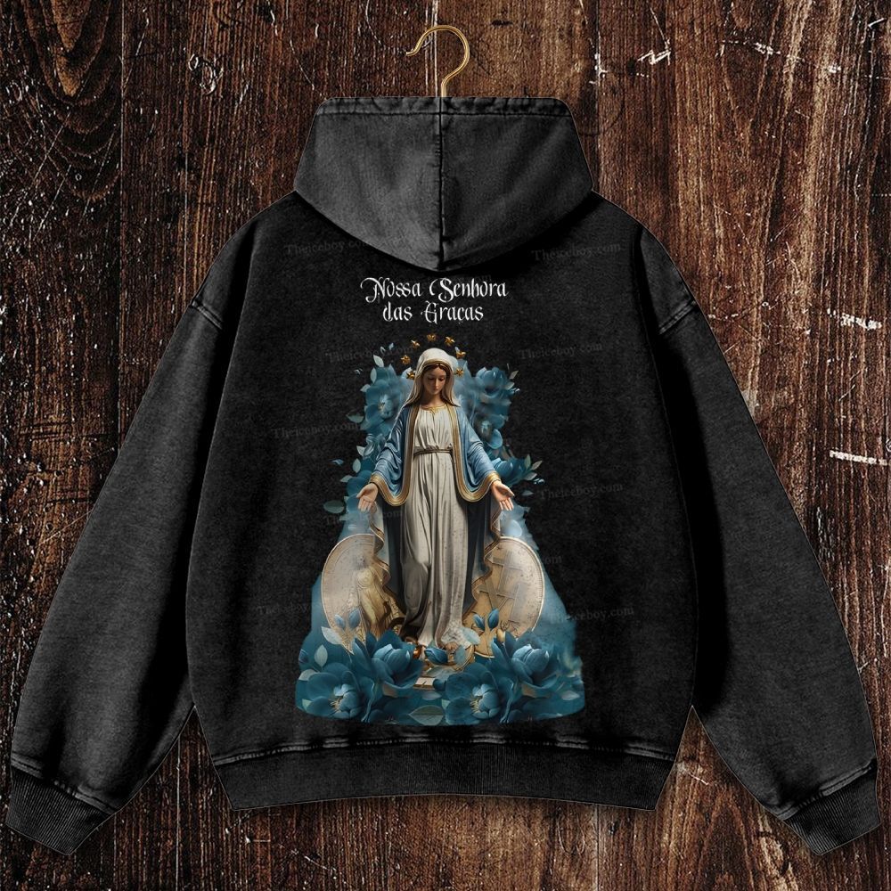 Virgin Mary Christian Washed Hoodie