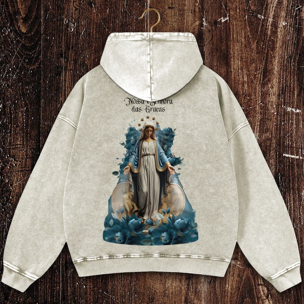 Virgin Mary Christian Washed Hoodie