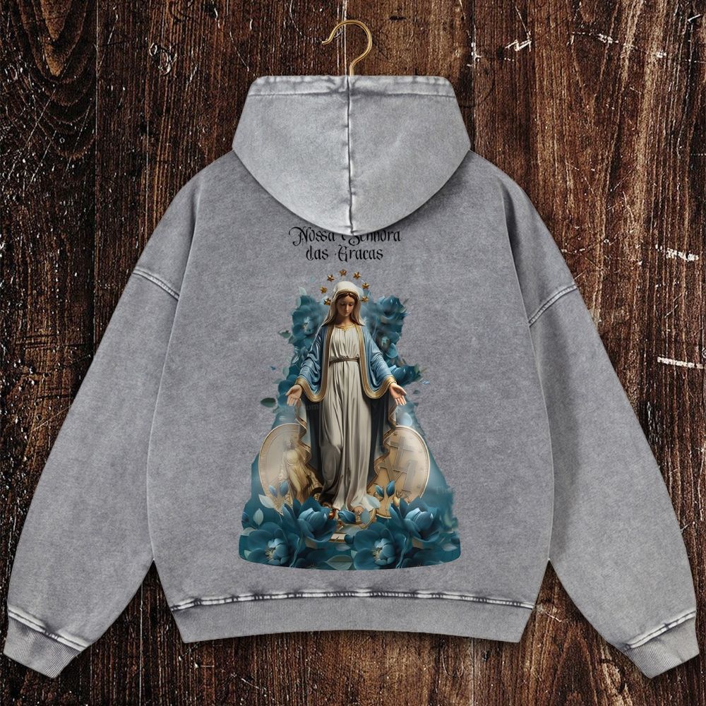 Virgin Mary Christian Washed Hoodie