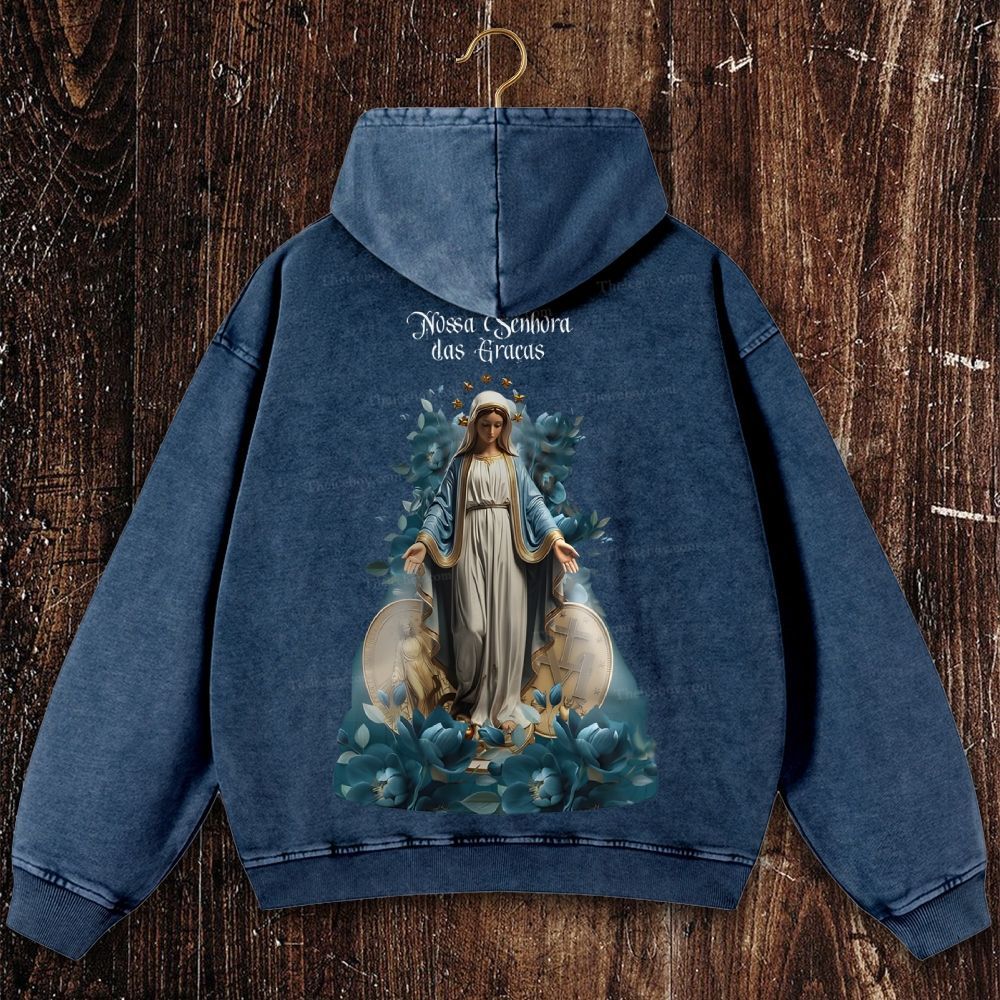 Virgin Mary Christian Washed Hoodie