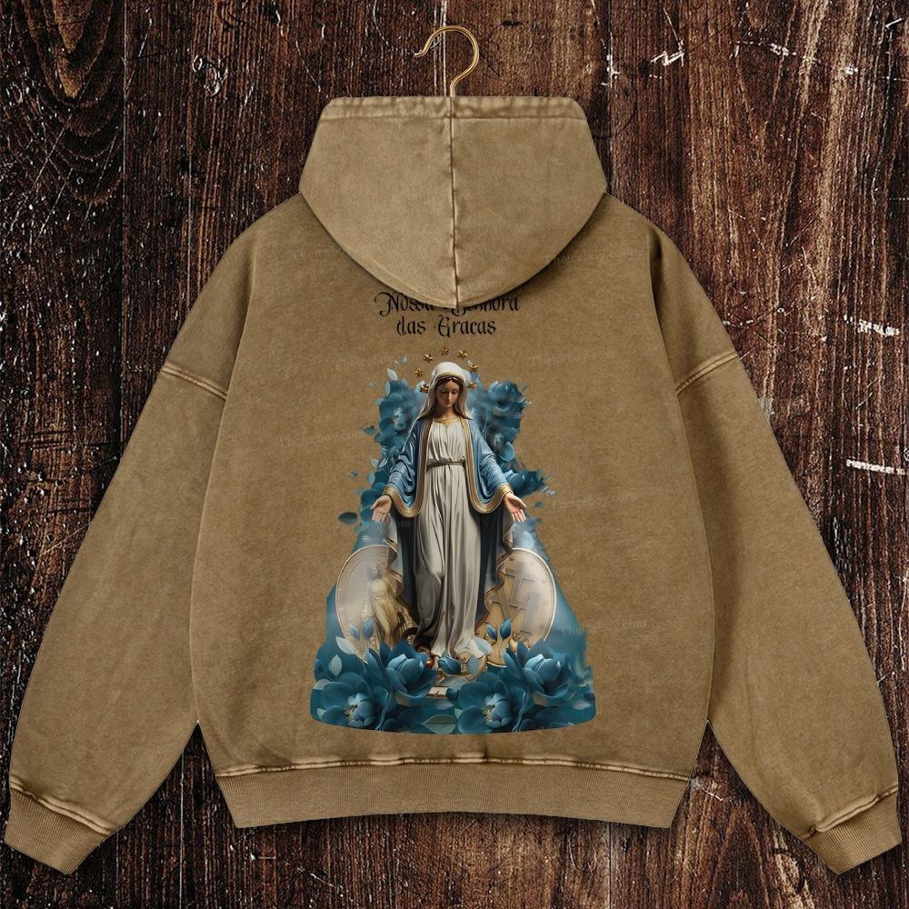 Virgin Mary Christian Washed Hoodie