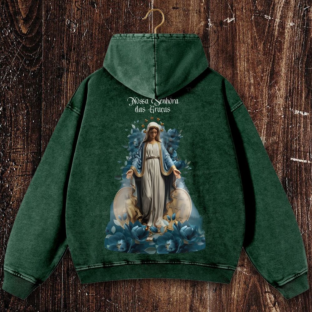 Virgin Mary Christian Washed Hoodie