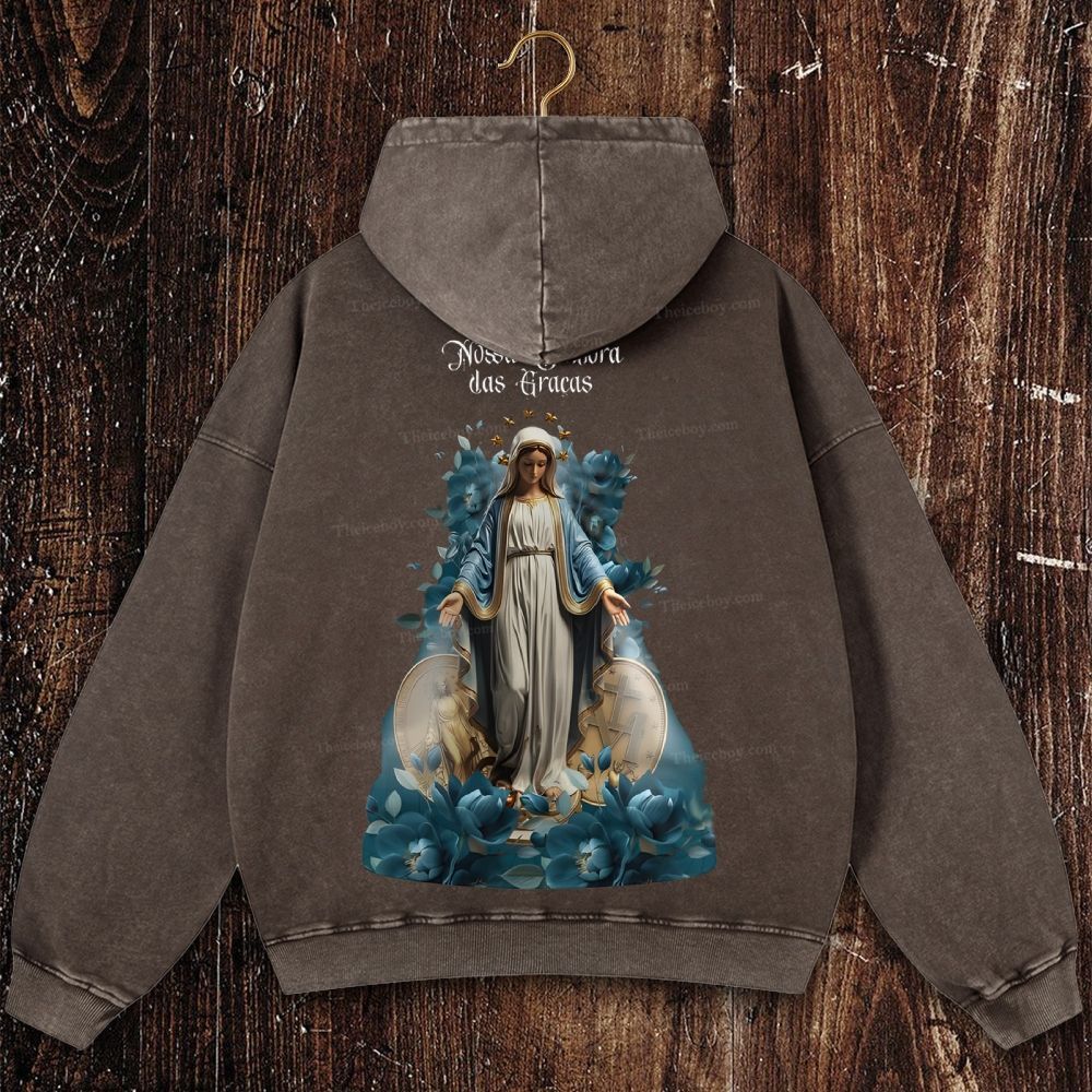 Virgin Mary Christian Washed Hoodie