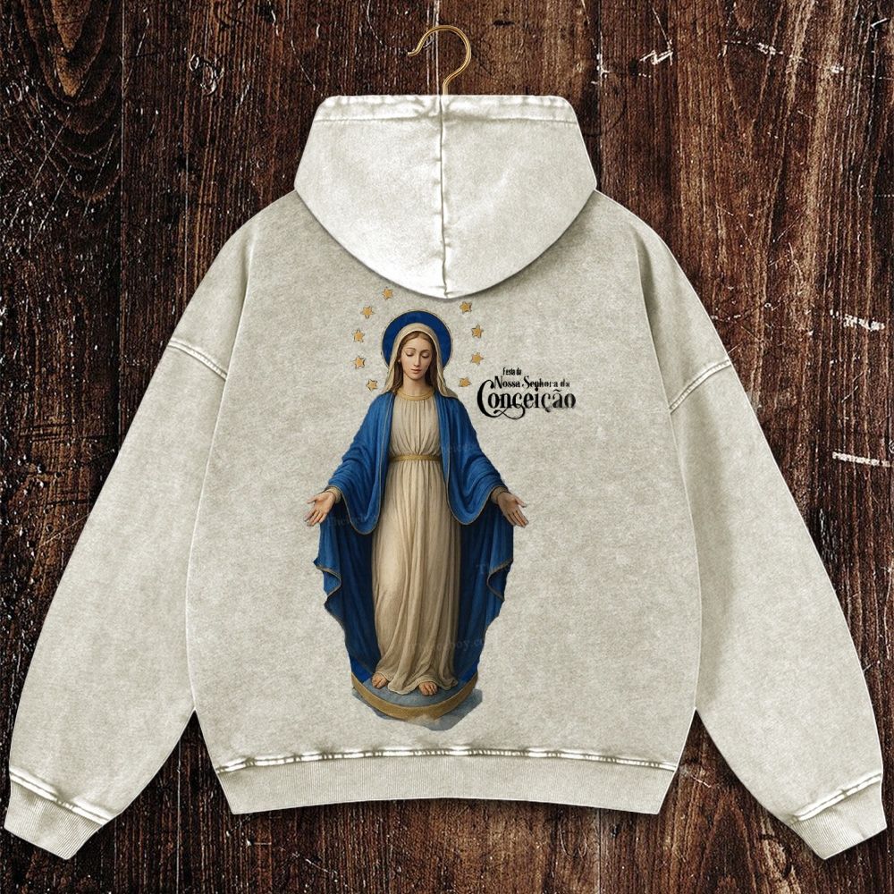 Feliz Dia De Festa A Nossa Senhora Christian Washed Hoodie