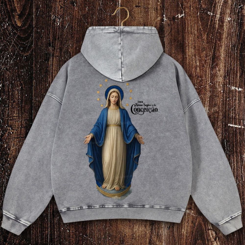 Feliz Dia De Festa A Nossa Senhora Christian Washed Hoodie