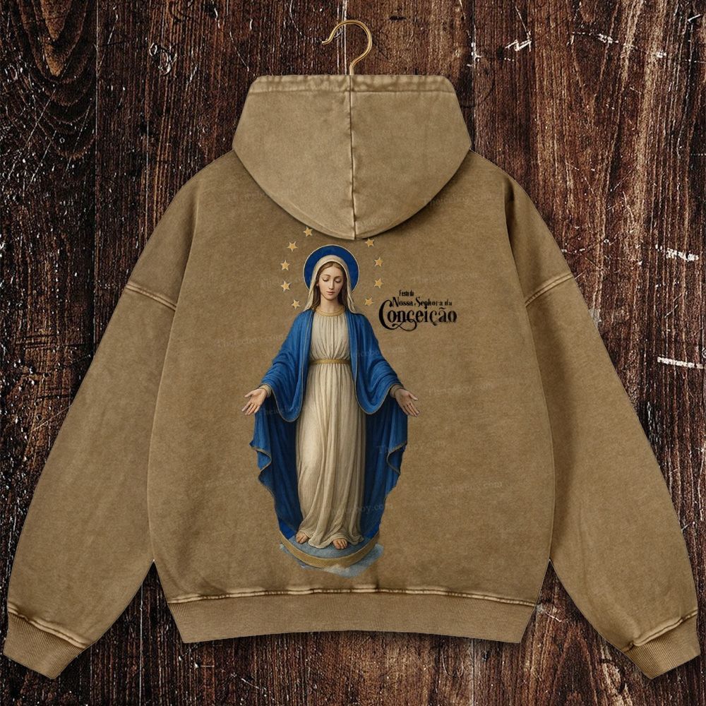 Feliz Dia De Festa A Nossa Senhora Christian Washed Hoodie
