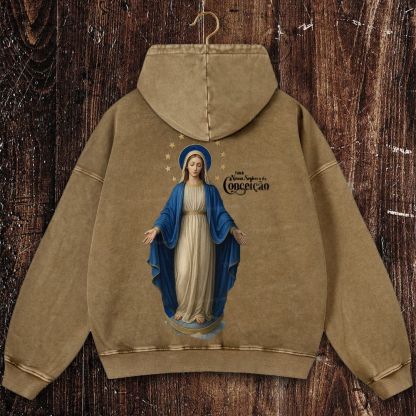 Feliz Dia De Festa A Nossa Senhora Christian Washed Hoodie