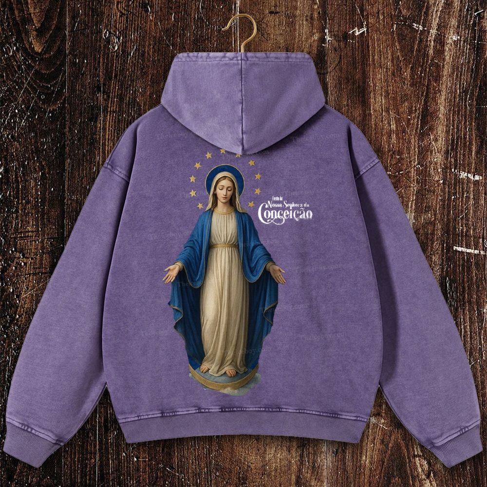 Feliz Dia De Festa A Nossa Senhora Christian Washed Hoodie