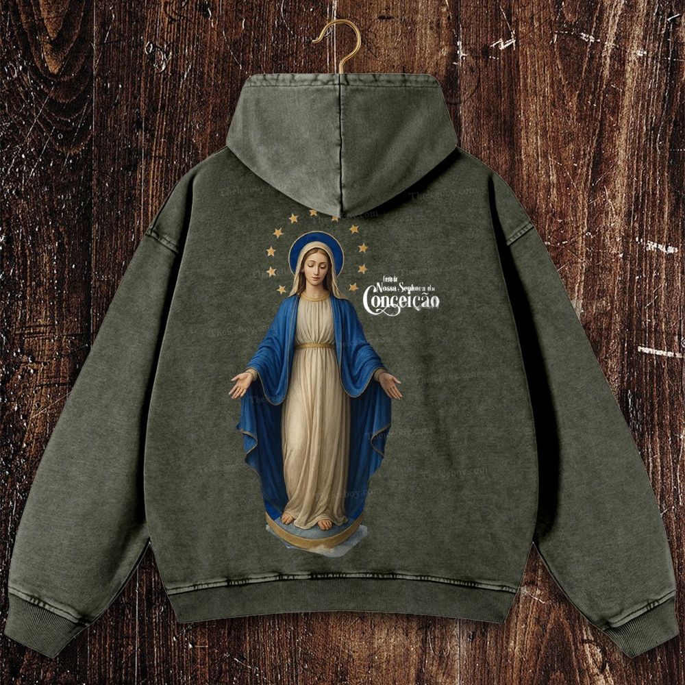 Feliz Dia De Festa A Nossa Senhora Christian Washed Hoodie