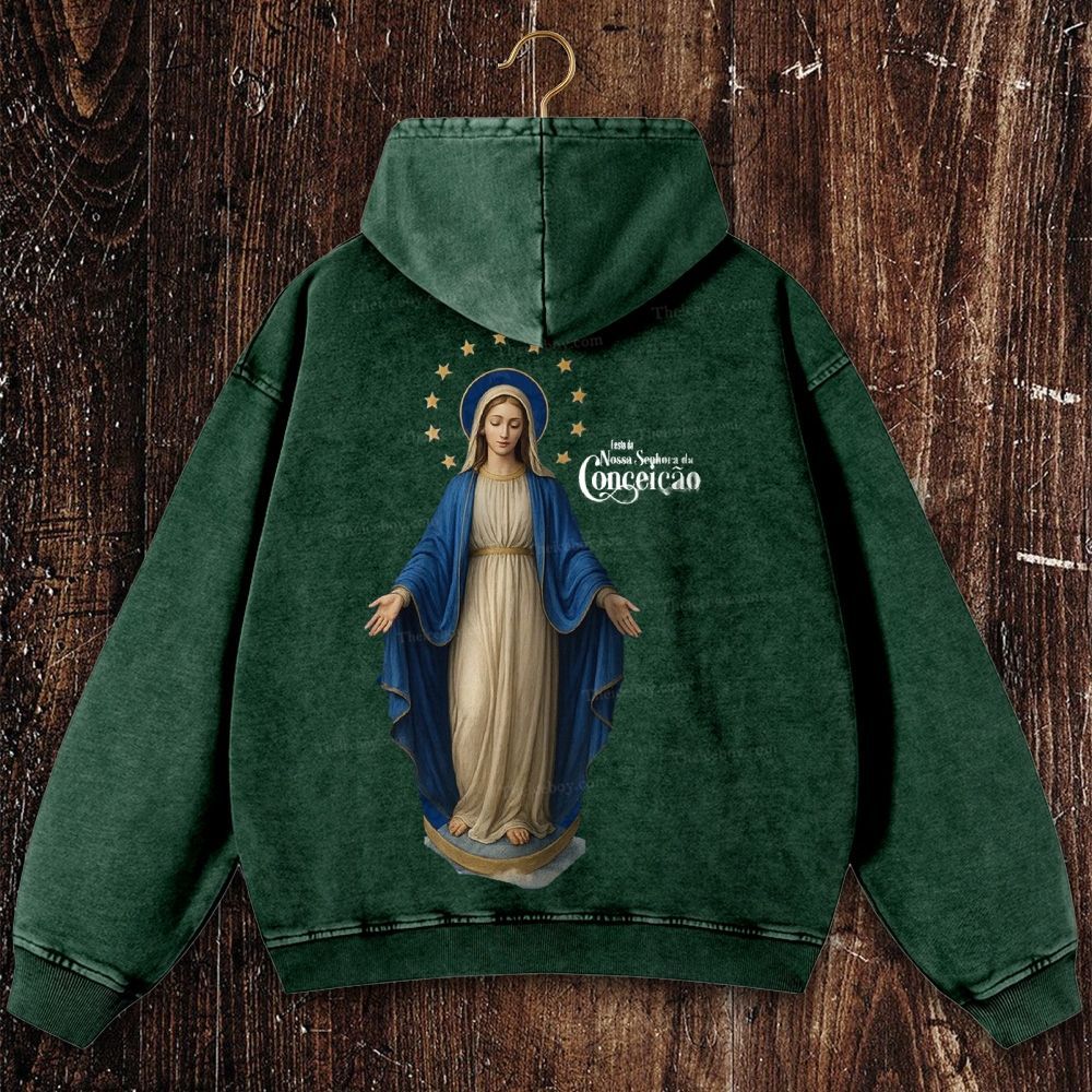Feliz Dia De Festa A Nossa Senhora Christian Washed Hoodie