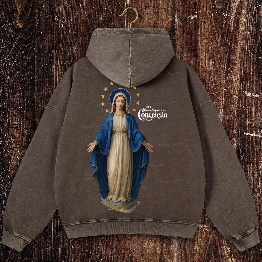 Feliz Dia De Festa A Nossa Senhora Christian Washed Hoodie