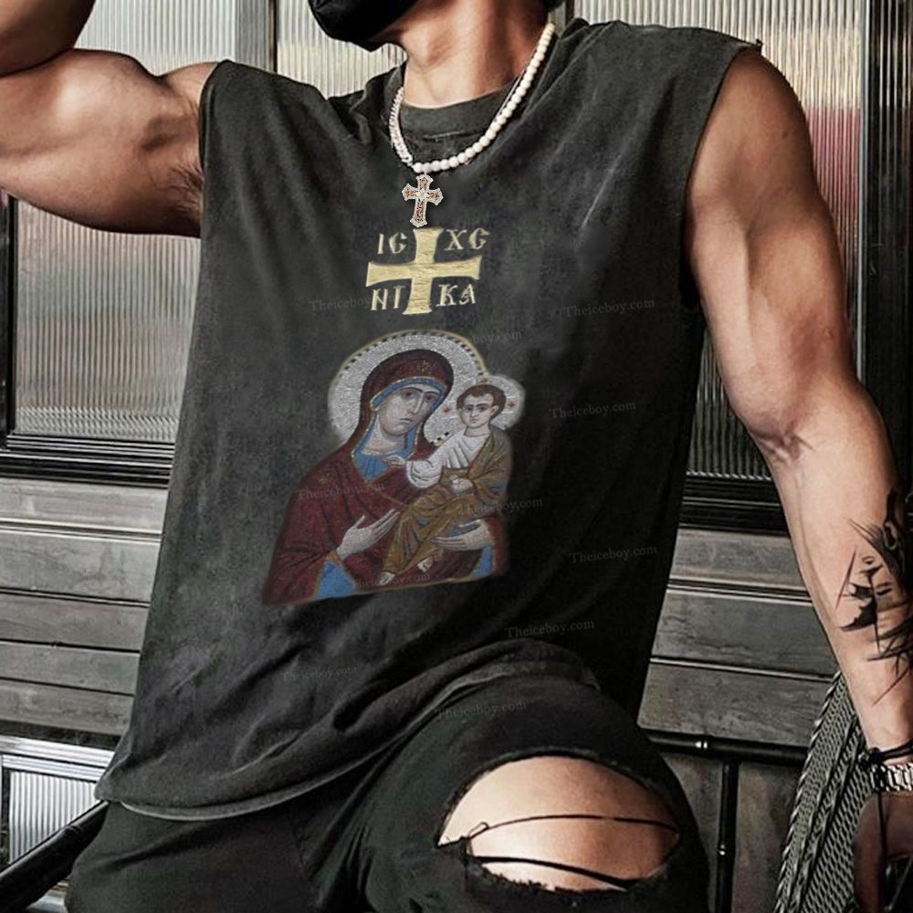 IC XC NIKA Orthodox Icons Christian Snowflake Washed Vest