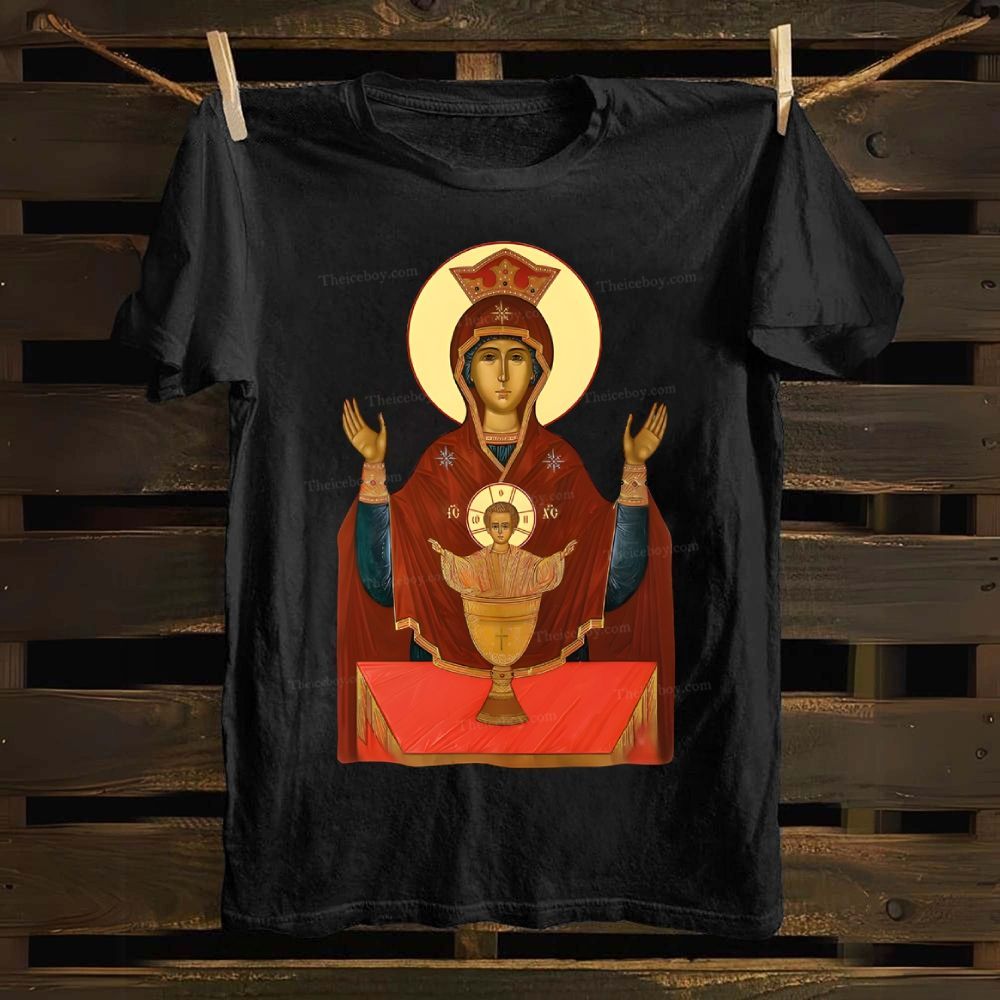 Orthodox Icon Of Virgin Mary Cotton T-shirt
