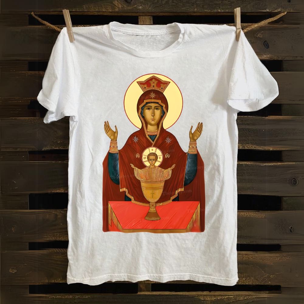 Orthodox Icon Of Virgin Mary Cotton T-shirt