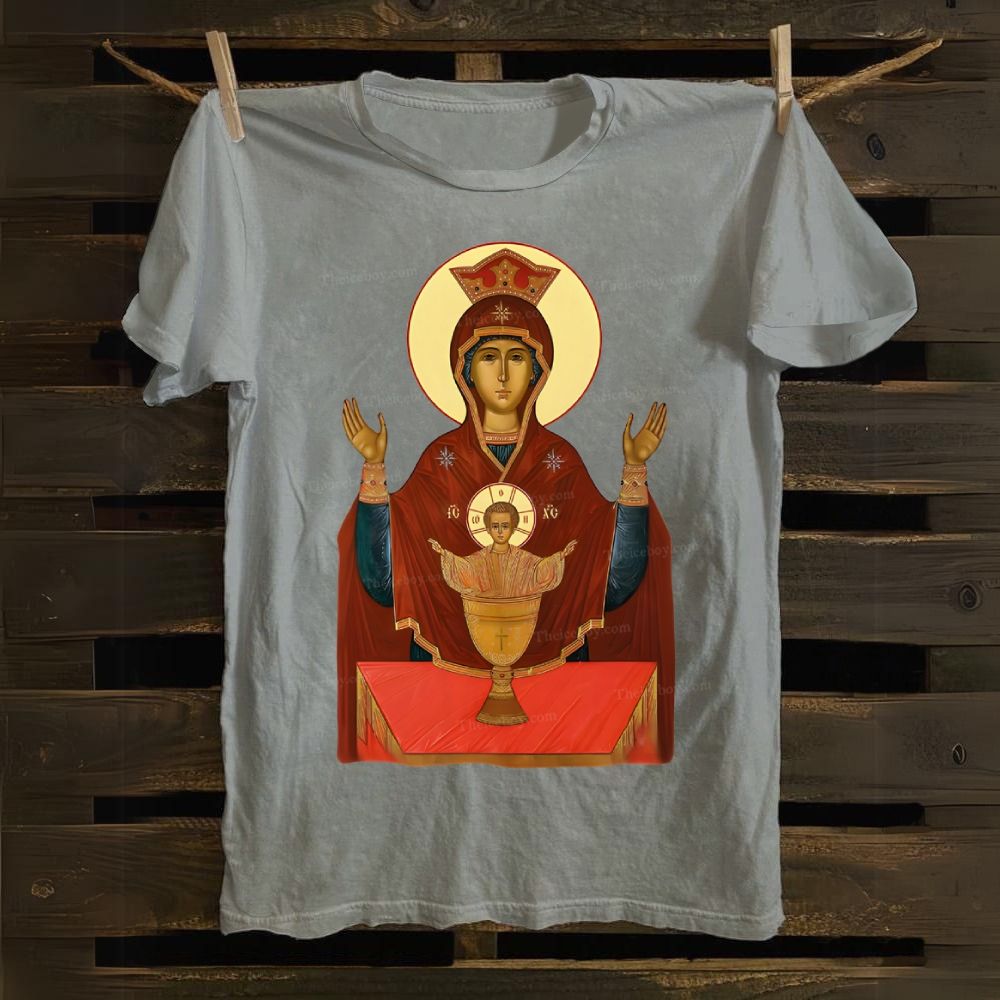 Orthodox Icon Of Virgin Mary Cotton T-shirt
