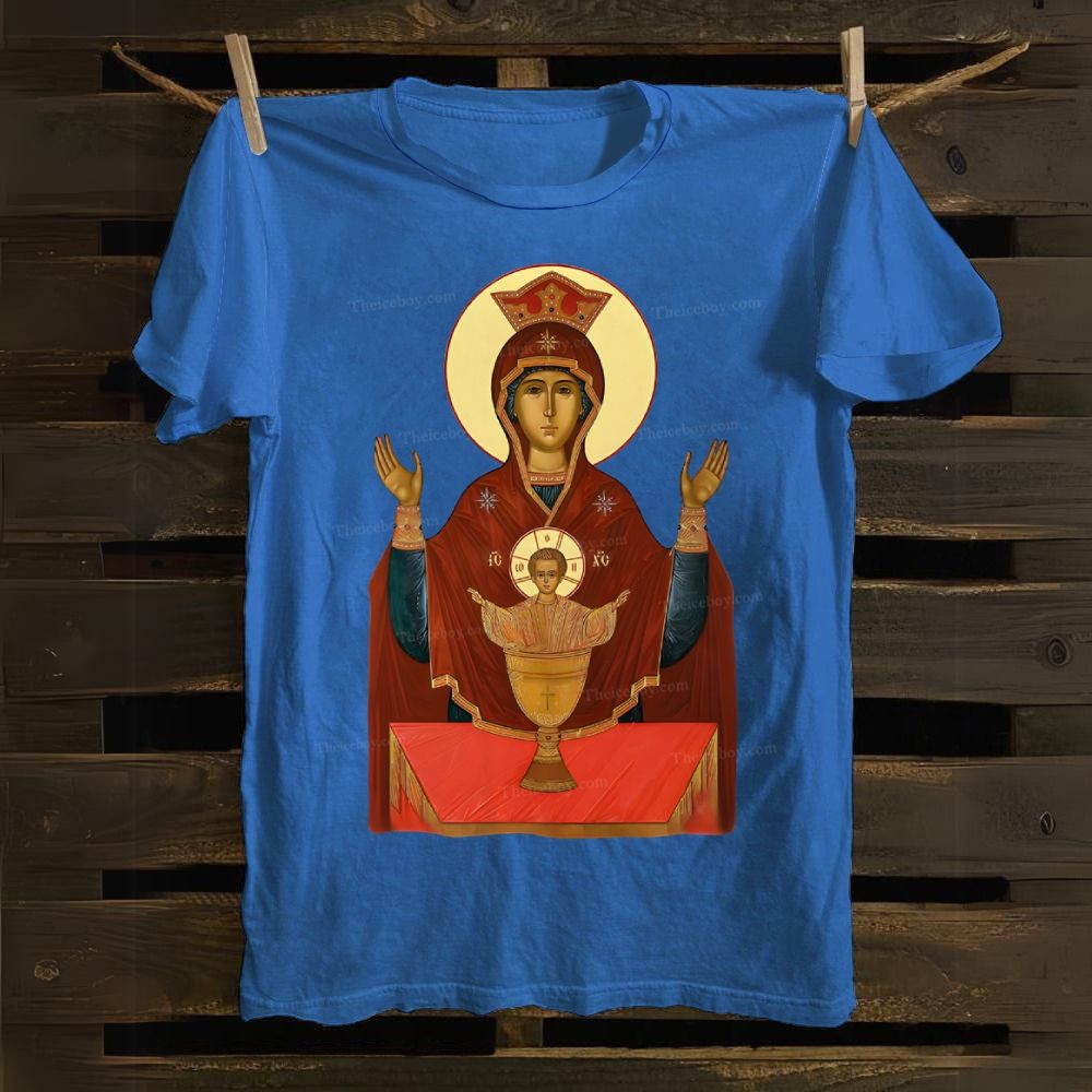 Orthodox Icon Of Virgin Mary Cotton T-shirt