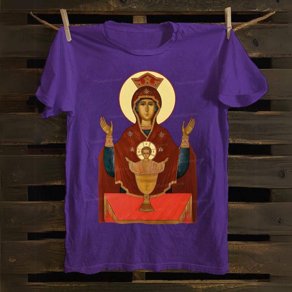 Orthodox Icon Of Virgin Mary Cotton T-shirt