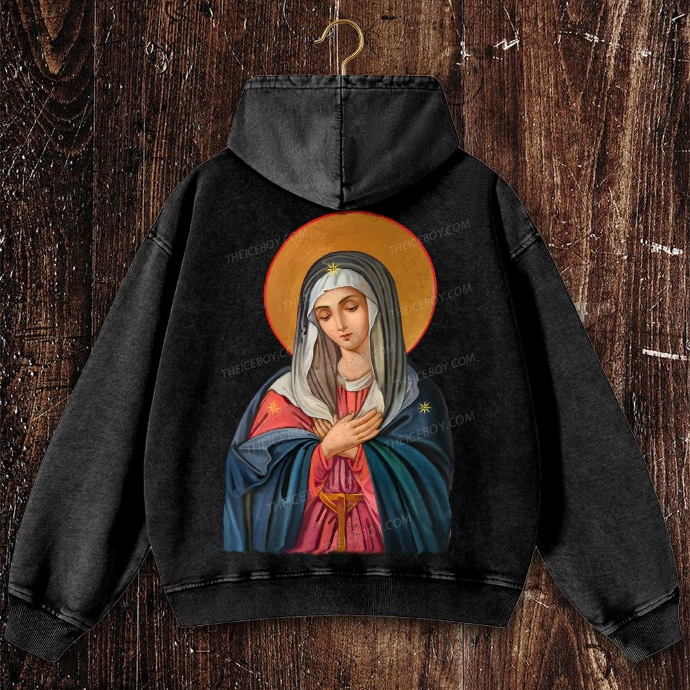 Orthodox Our Lady Icon Christian Washed Hoodie