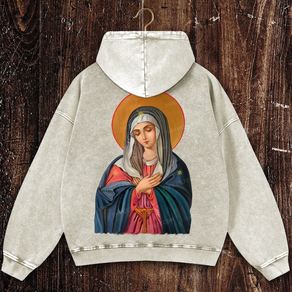 Orthodox Our Lady Icon Christian Washed Hoodie