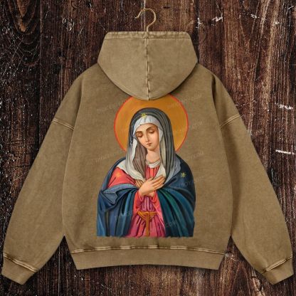 Orthodox Our Lady Icon Christian Washed Hoodie