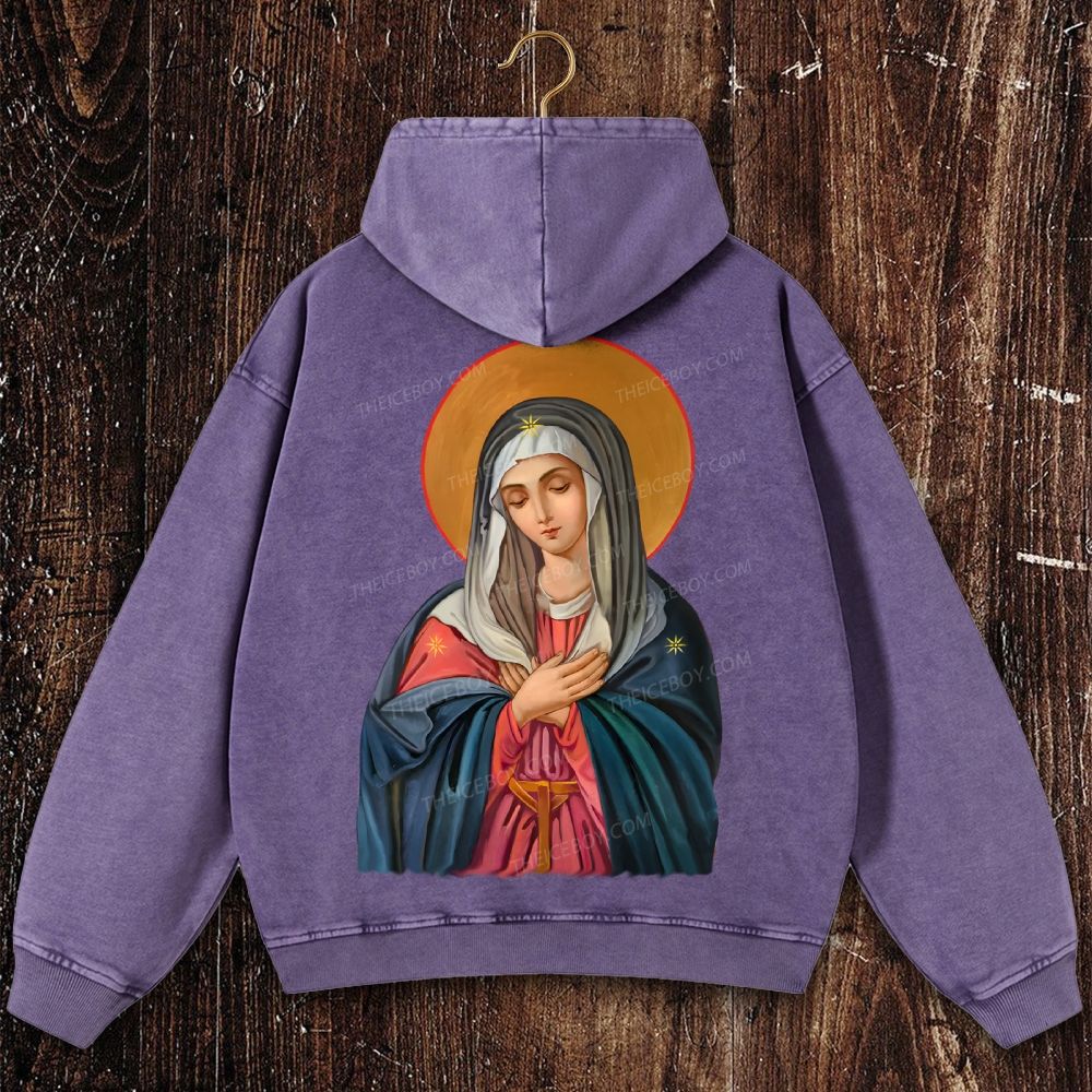 Orthodox Our Lady Icon Christian Washed Hoodie