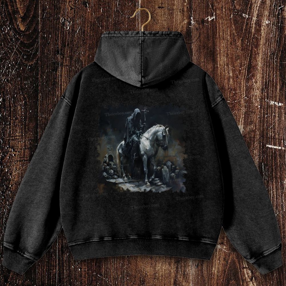 The Black-Clad Walker in the Silent Cemetery Christian Washed Hoodie