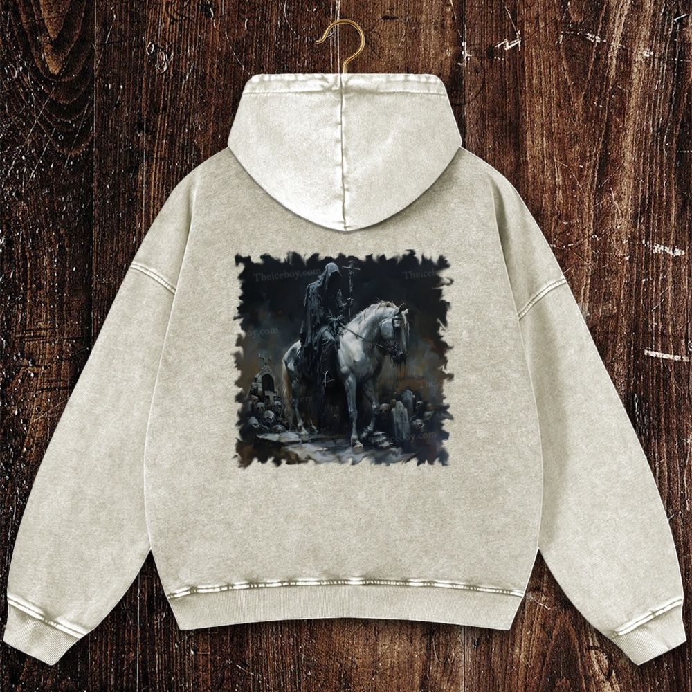 The Black-Clad Walker in the Silent Cemetery Christian Washed Hoodie