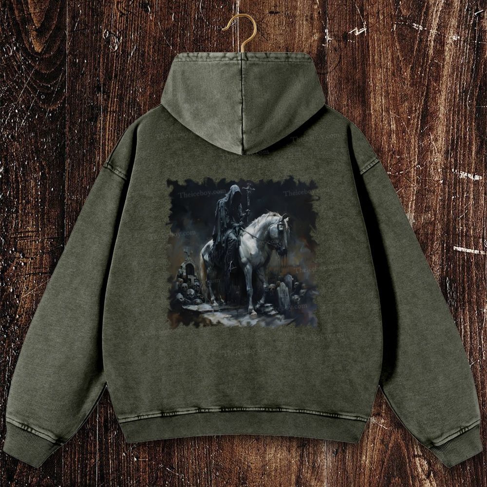 The Black-Clad Walker in the Silent Cemetery Christian Washed Hoodie