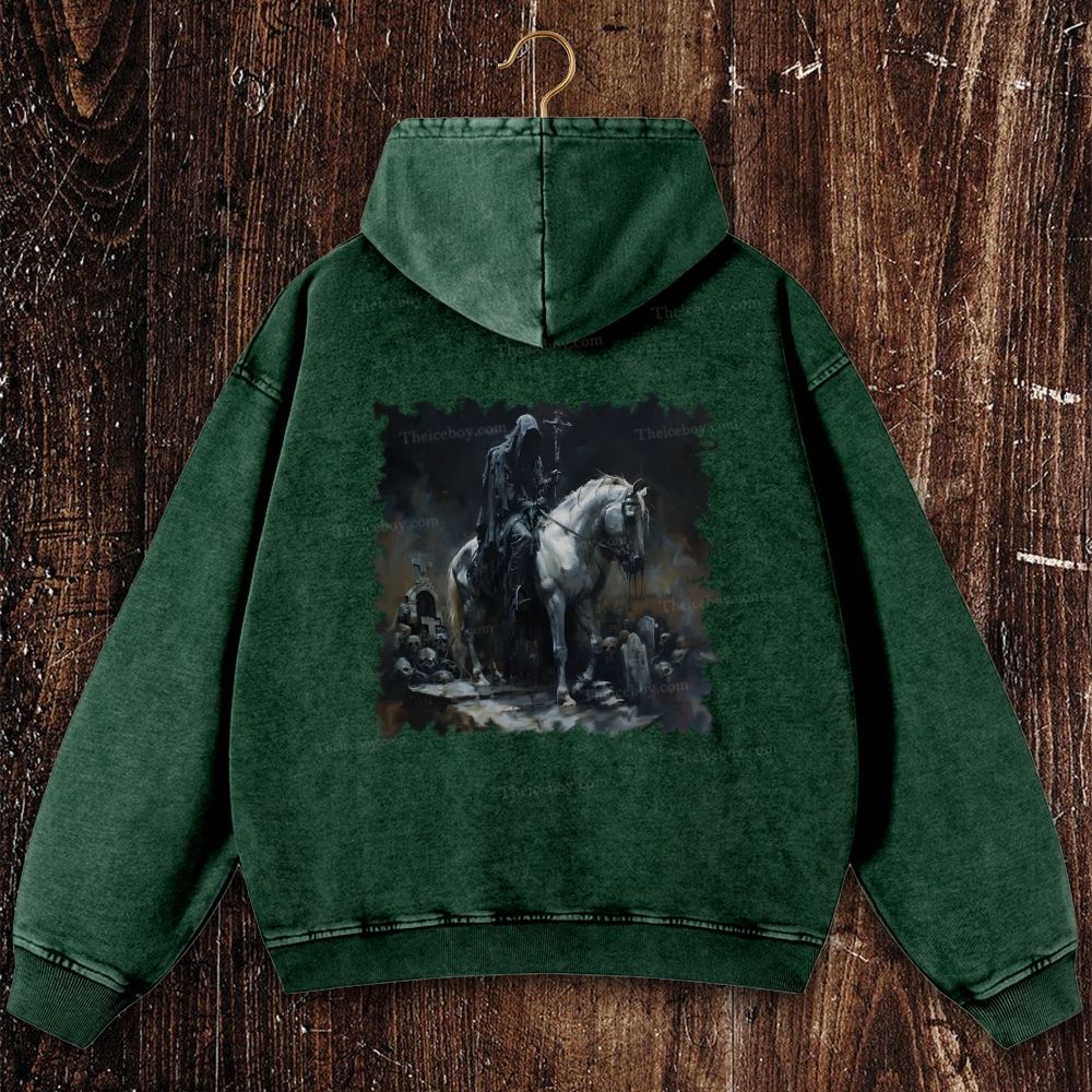 The Black-Clad Walker in the Silent Cemetery Christian Washed Hoodie