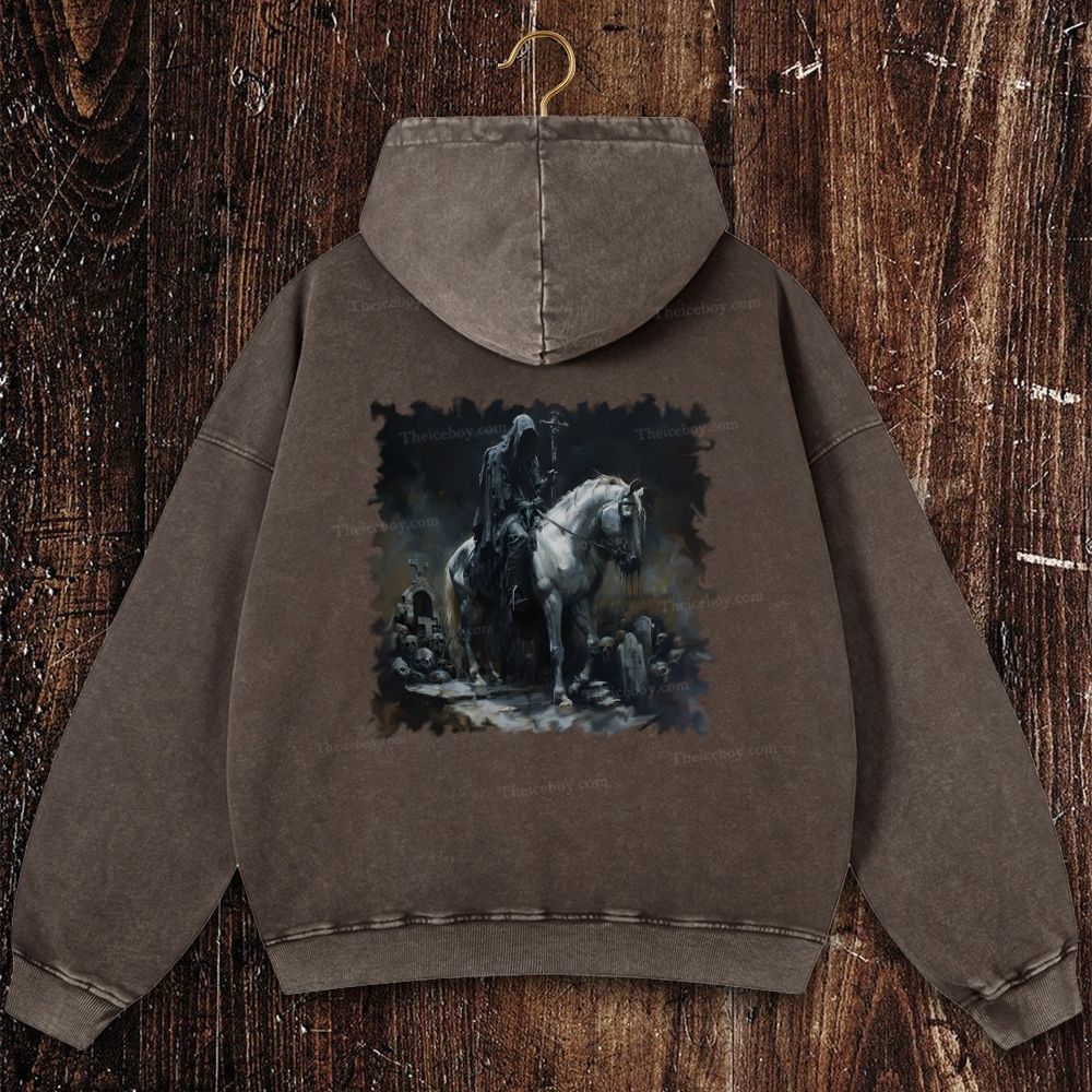 The Black-Clad Walker in the Silent Cemetery Christian Washed Hoodie