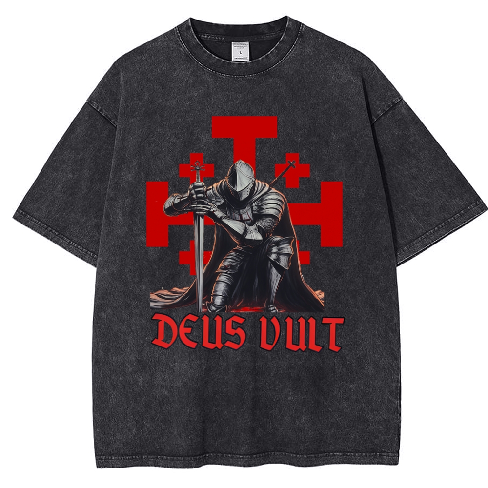 Templar Knight Crusader Deus Vult Snowflake Vintage Cotton T-Shirt