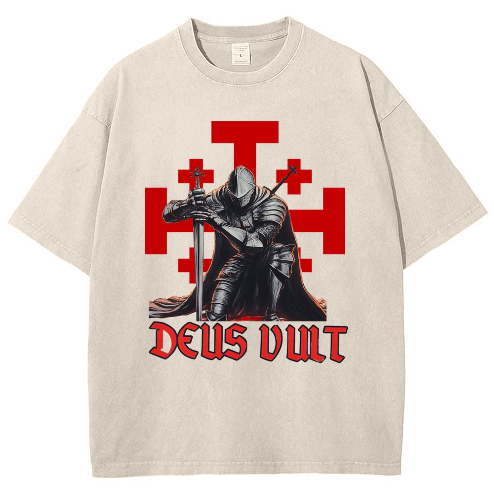 Templar Knight Crusader Deus Vult Snowflake Vintage Cotton T-Shirt