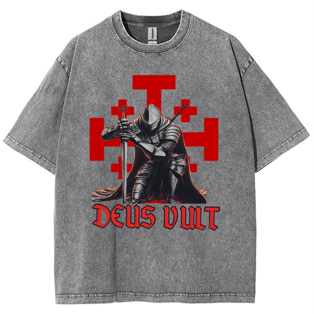 Templar Knight Crusader Deus Vult Snowflake Vintage Cotton T-Shirt