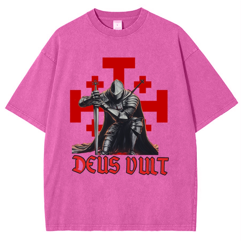 Templar Knight Crusader Deus Vult Snowflake Vintage Cotton T-Shirt