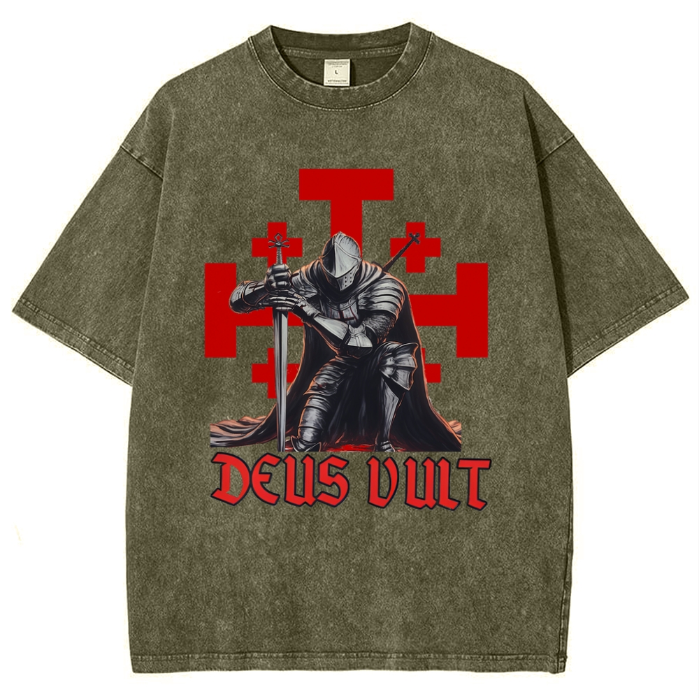 Templar Knight Crusader Deus Vult Snowflake Vintage Cotton T-Shirt