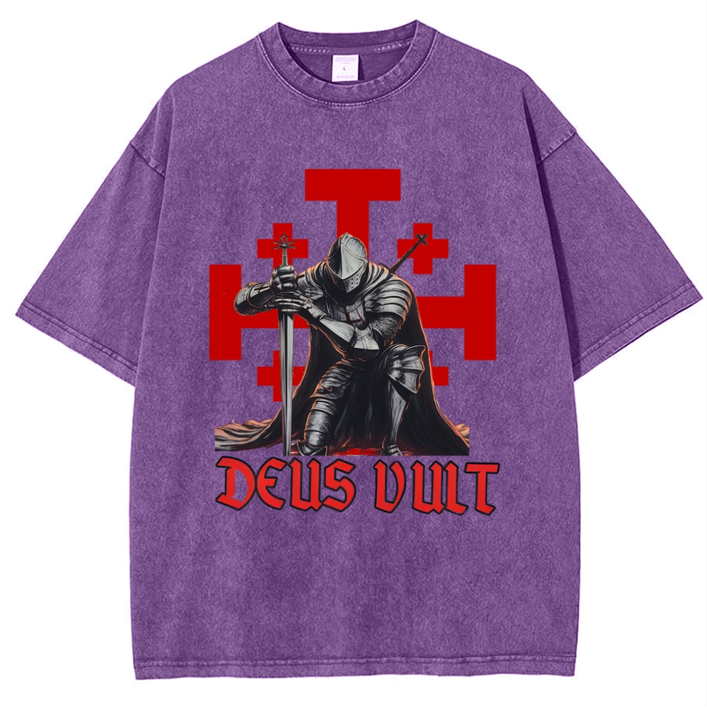 Templar Knight Crusader Deus Vult Snowflake Vintage Cotton T-Shirt
