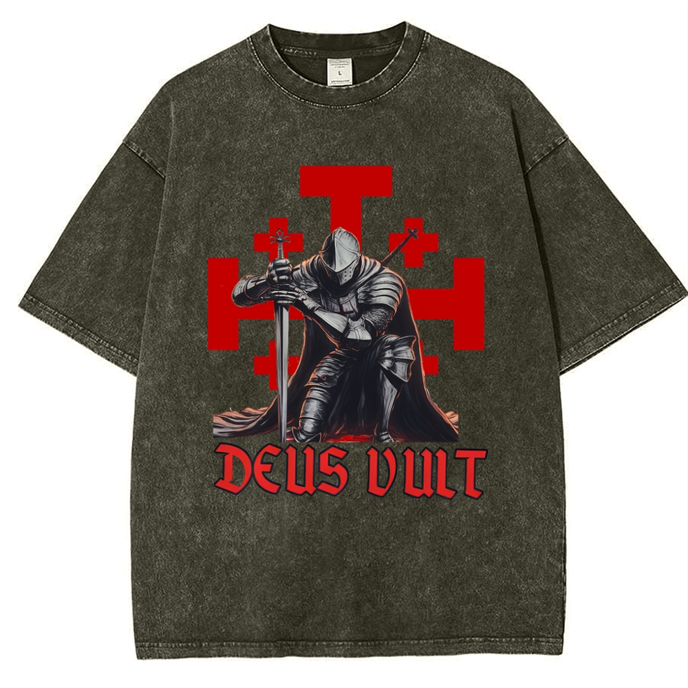 Templar Knight Crusader Deus Vult Snowflake Vintage Cotton T-Shirt