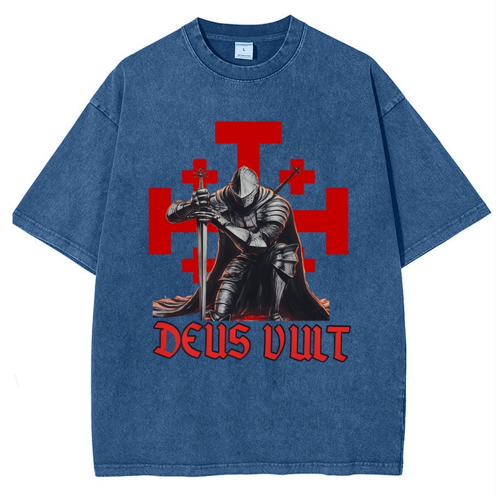 Templar Knight Crusader Deus Vult Snowflake Vintage Cotton T-Shirt