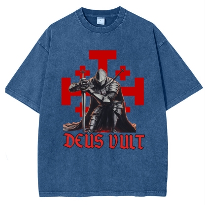Templar Knight Crusader Deus Vult Snowflake Vintage Cotton T-Shirt