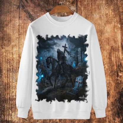 The Obsidian Knight of the Ghostly Cemetery Cotton Crewneck Sweatshirt