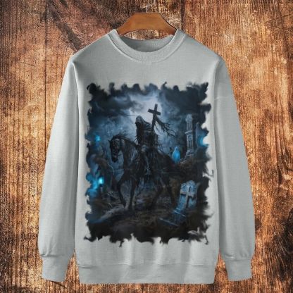 The Obsidian Knight of the Ghostly Cemetery Cotton Crewneck Sweatshirt