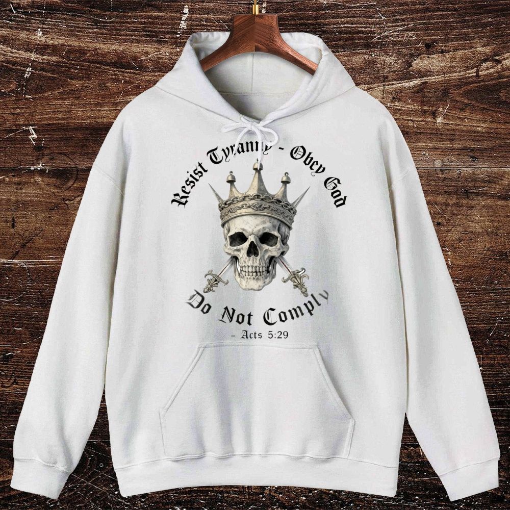 Swords of Divine Defiance: Tyranny-Resist Skull Crown Oversized Cotton Hoodies