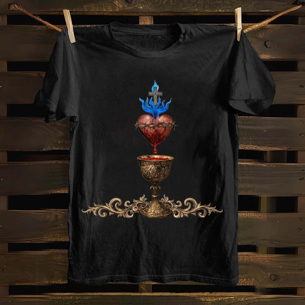 Holy Grail And Sacred Heart Cotton T-shirt