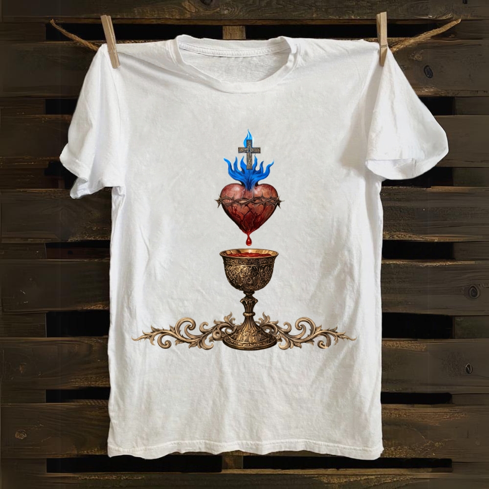 Holy Grail And Sacred Heart Cotton T-shirt
