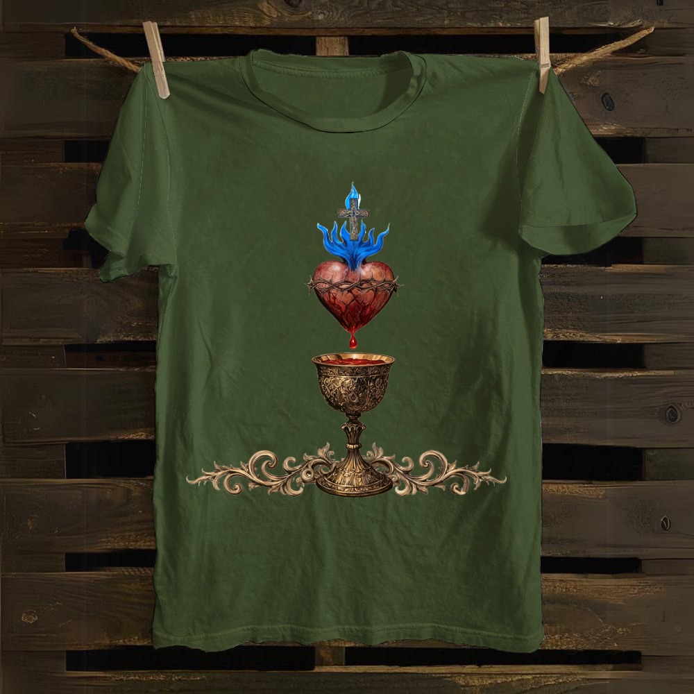 Holy Grail And Sacred Heart Cotton T-shirt