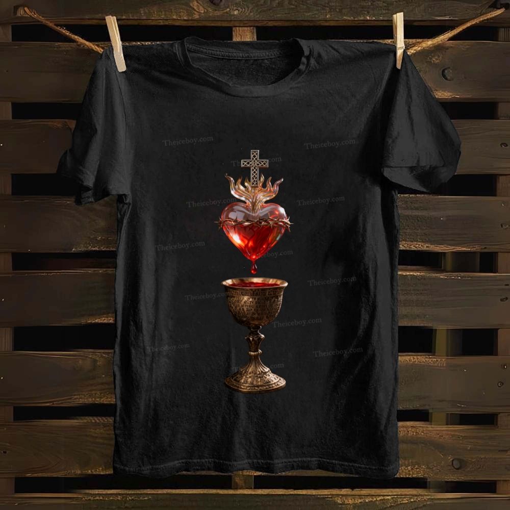 Sacred Heart And Holy Grail Cotton T-shirt