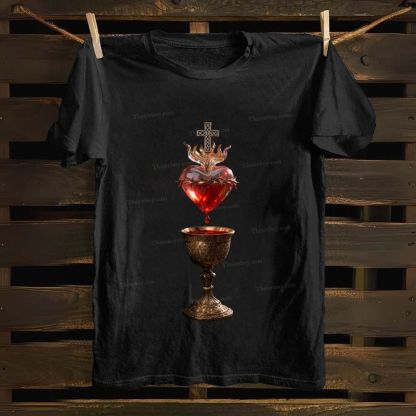 Sacred Heart And Holy Grail  Cotton T-shirt