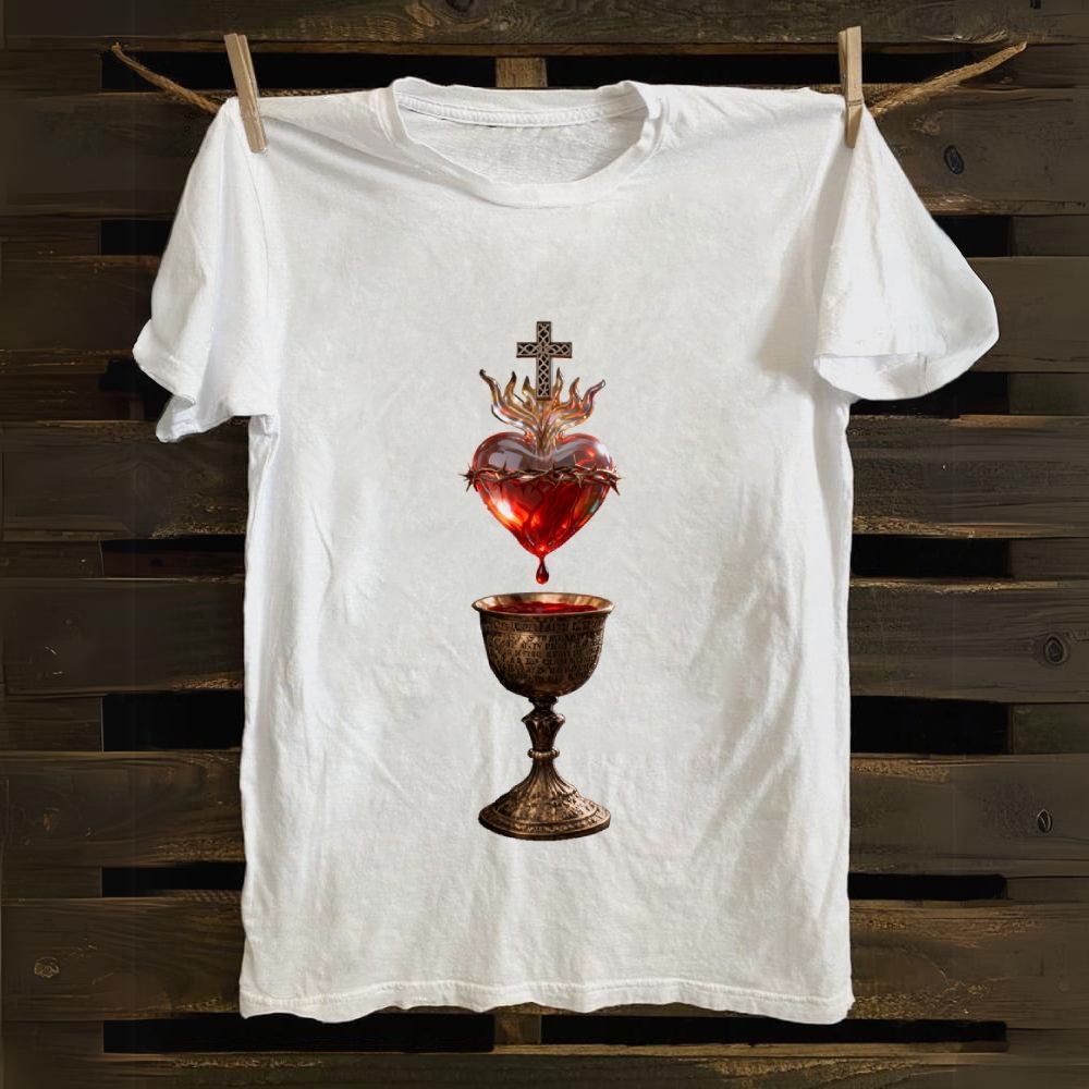Sacred Heart And Holy Grail  Cotton T-shirt